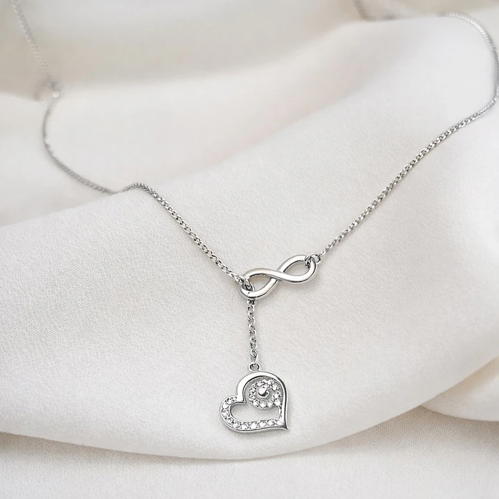 Collar Infinito Corazón Circón Elegante en Plata Ley 925  3