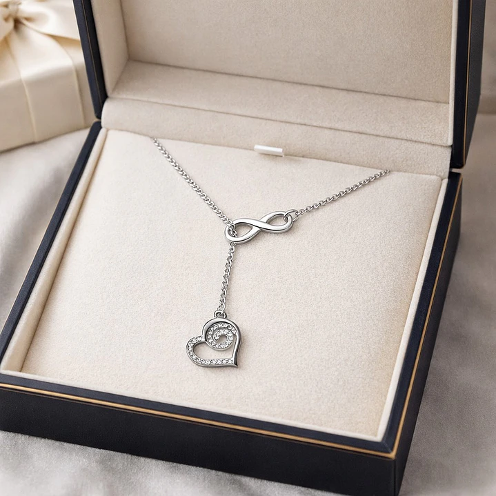 Collar Infinito Corazón Circón Elegante en Plata Ley 925  4
