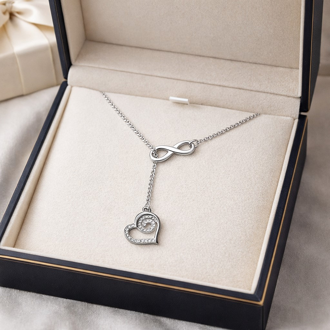 Collar Infinito Corazón Circón Elegante en Plata Ley 925  4