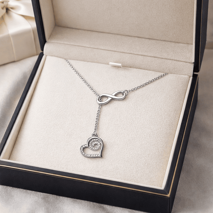 Collar Infinito Corazón Circón Elegante en Plata Ley 925  4