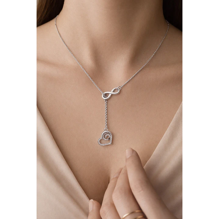Collar Infinito Corazón Circón Elegante en Plata Ley 925  2