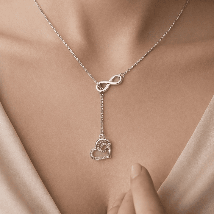 Collar Infinito Corazón Circón Elegante en Plata Ley 925  2