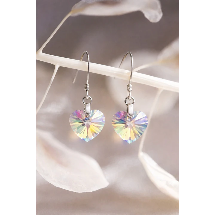Aros Cristal Austriaco Corazón Aurora Boreal Plata Ley 925  3