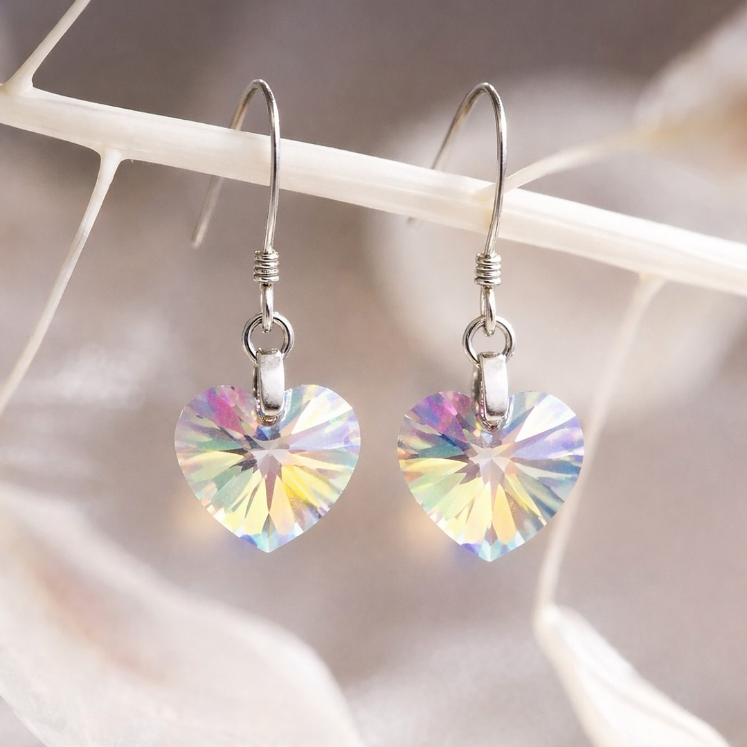 Aros Cristal Austriaco Corazón Aurora Boreal Plata Ley 925  3