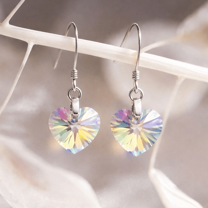 Aros Cristal Austriaco Corazón Aurora Boreal Plata Ley 925  3