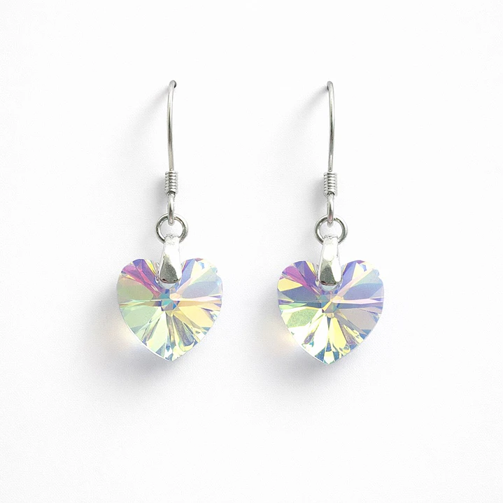 Aros Cristal Austriaco Corazón Aurora Boreal Plata Ley 925  1