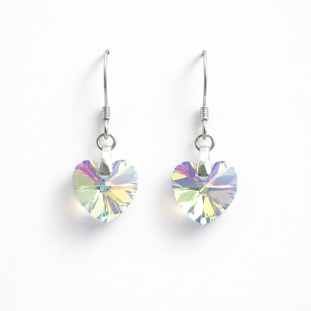 Aros Cristal Austriaco Corazón Aurora Boreal Plata Ley 925  1