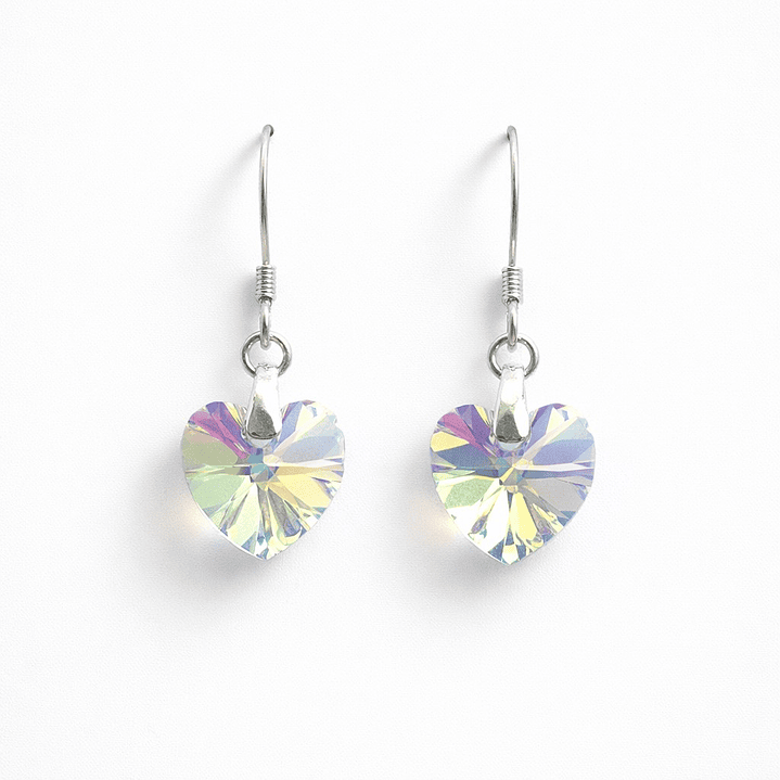 Aros Cristal Austriaco Corazón Aurora Boreal Plata Ley 925  1