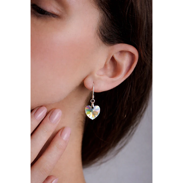 Aros Cristal Austriaco Corazón Aurora Boreal Plata Ley 925  2