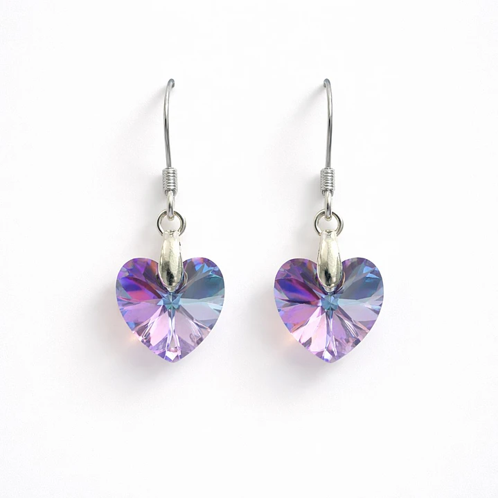 Aros Cristal Austriaco Corazón Vitrail Light Plata Ley 925  1