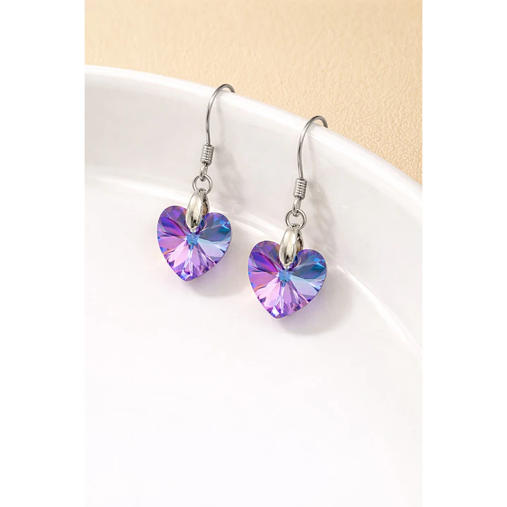 Aros Cristal Austriaco Corazón Vitrail Light Plata Ley 925  3