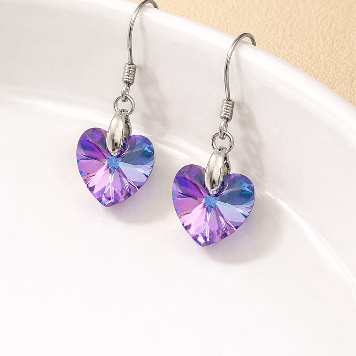 Aros Cristal Austriaco Corazón Vitrail Light Plata Ley 925  3