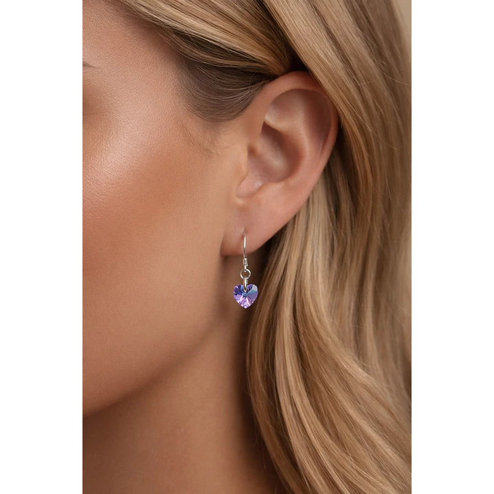 Aros Cristal Austriaco Corazón Vitrail Light Plata Ley 925  2