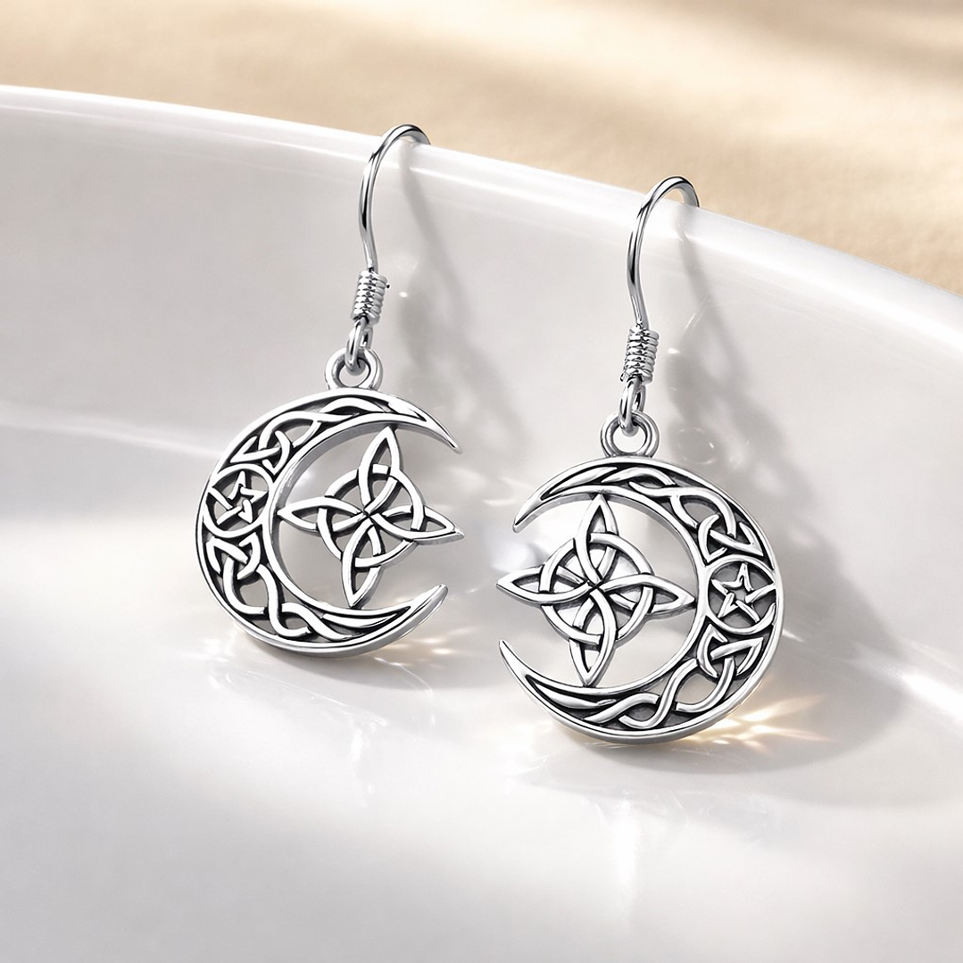 Aro Media Luna Nudo de Brujas Triqueta Celta Plata Ley 925  3