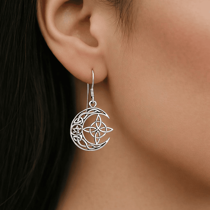 Aro Media Luna Nudo de Brujas Triqueta Celta Plata Ley 925  2