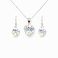 Conjunto Collar y Aros Corazón Cristal Austriaco Aurora Boreal Plata 925  - Miniatura 1