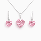 Conjunto Collar y Aros Corazón Cristal Austriaco Rosa Plata 925  - Miniatura 1
