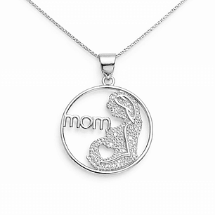 Collar Colgante Mom Circón Elegante Plata Ley 925 