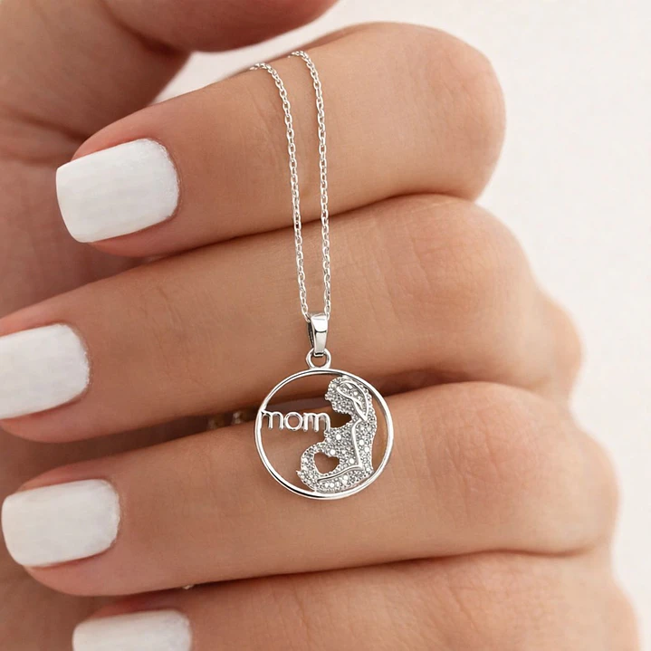 Collar Colgante Mom Circón Elegante Plata Ley 925  2