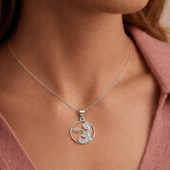 Collar Colgante Mom Circón Elegante Plata Ley 925  3