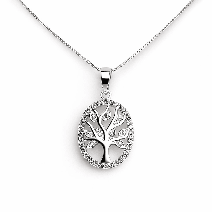 Collar Árbol de la Vida Circón Elegante Plata Ley 925  1