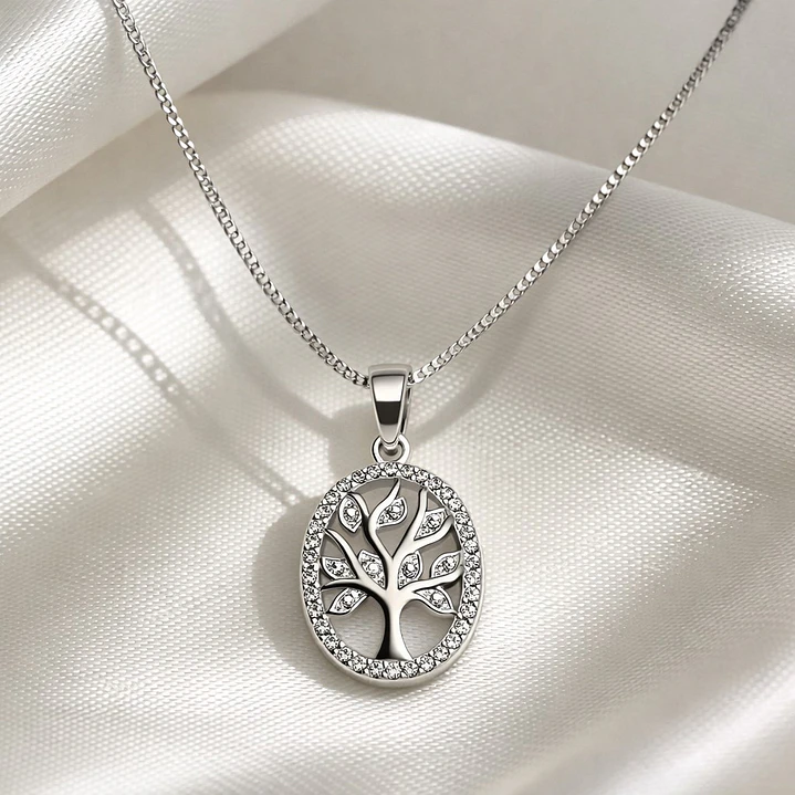 Collar Árbol de la Vida Circón Elegante Plata Ley 925  3