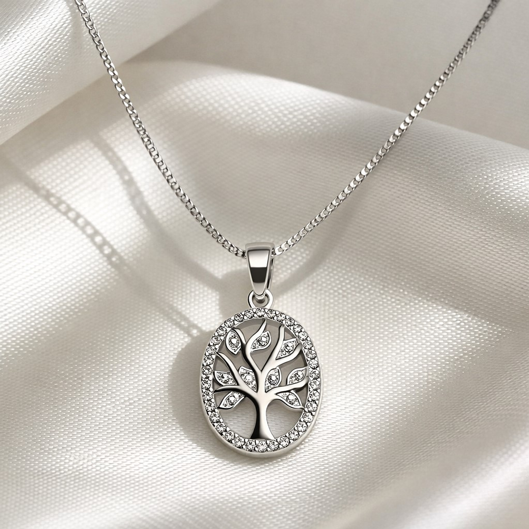 Collar Árbol de la Vida Circón Elegante Plata Ley 925  3
