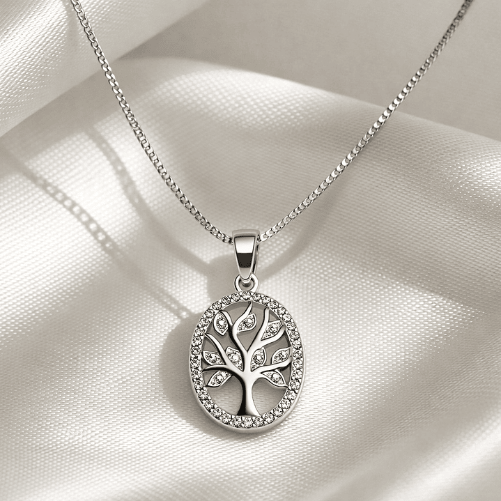 Collar Árbol de la Vida Circón Elegante Plata Ley 925  3