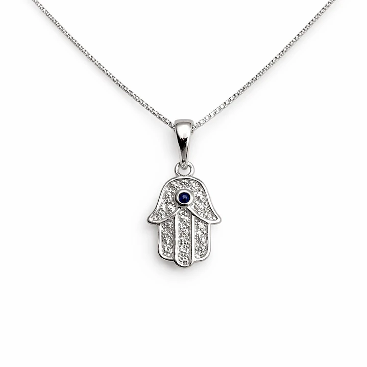 Collar Mano Fátima Minimalista Circón Plata Ley 925  1