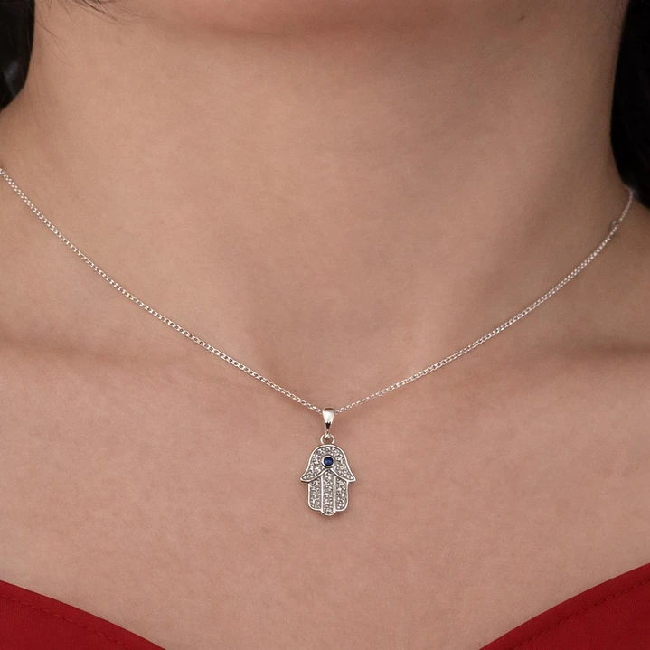 Collar Mano Fátima Minimalista Circón Plata Ley 925  2