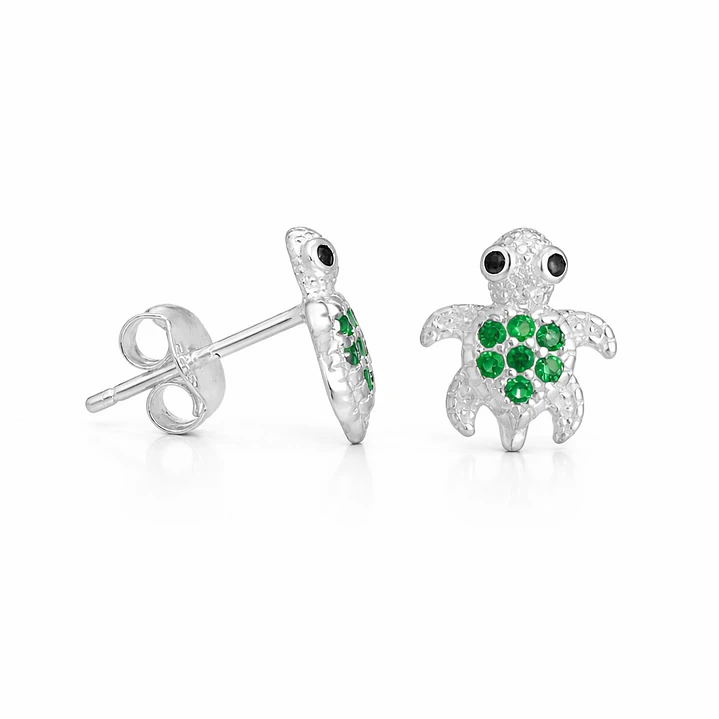 Aros Pegado Tortuga Tierna Microcircón Plata Ley 925   1