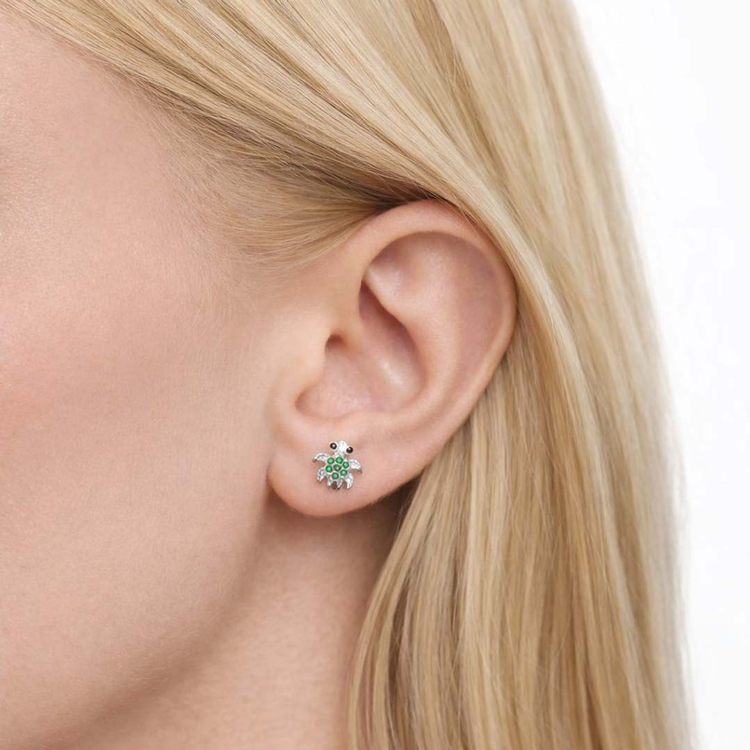 Aros Pegado Tortuga Tierna Microcircón Plata Ley 925   2