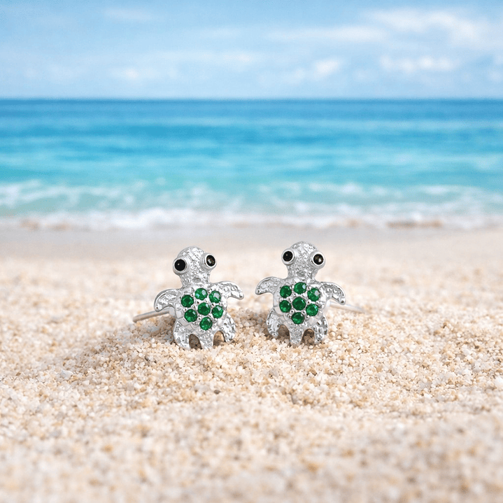 Aros Pegado Tortuga Tierna Microcircón Plata Ley 925   3