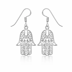 Aros Largo Mano De Fátima Plata Ley 925  