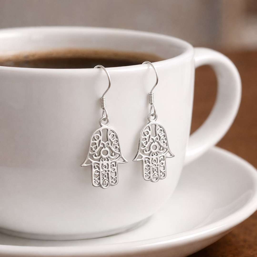 Aros Largo Mano De Fátima Plata Ley 925   3