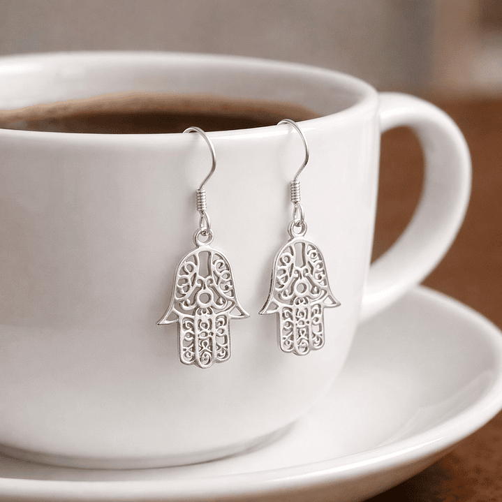 Aros Largo Mano De Fátima Plata Ley 925   3