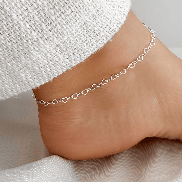 Tobillera Corazones Entrelazados Plata Ley 925  2