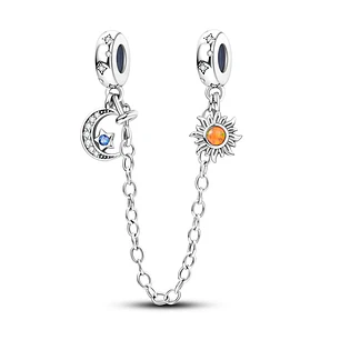 Cadena de seguridad Charm Estrella Luna Plata 925  