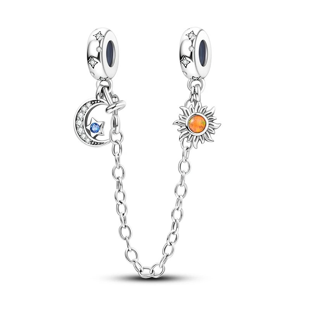 Cadena de seguridad Charm Estrella Luna Plata 925   1
