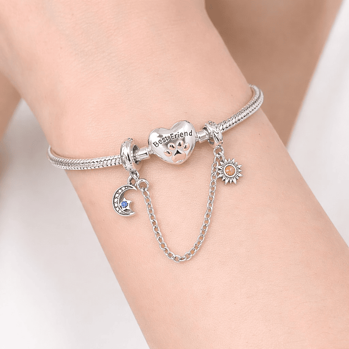 Cadena de seguridad Charm Estrella Luna Plata 925   2