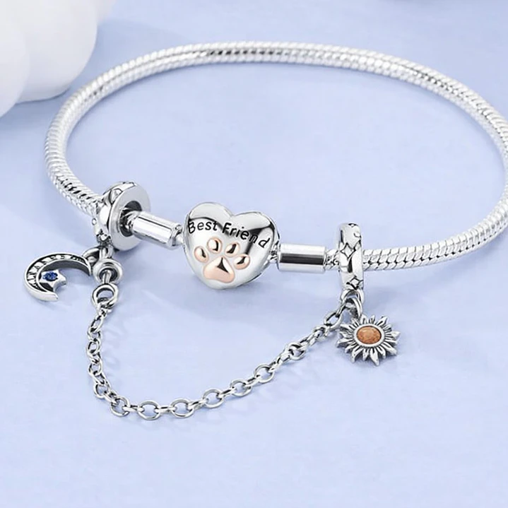 Cadena de seguridad Charm Estrella Luna Plata 925   3