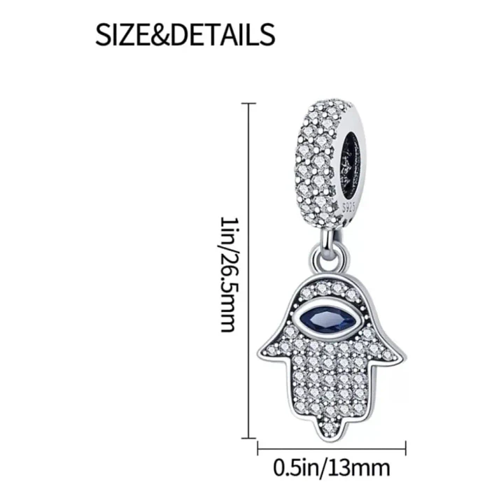 Charm Dije Mano Fatima Circon Azul Plata 925 Protección  3