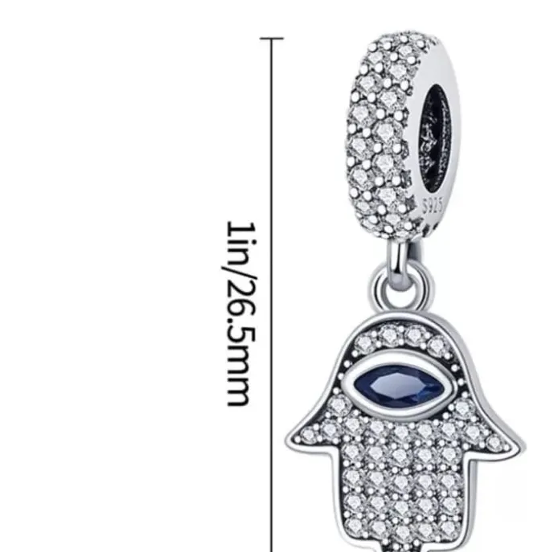 Charm Dije Mano Fatima Circon Azul Plata 925 Protección  3