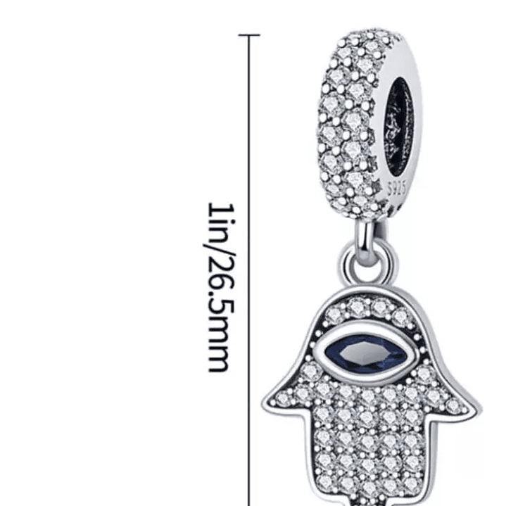 Charm Dije Mano Fatima Circon Azul Plata 925 Protección  3