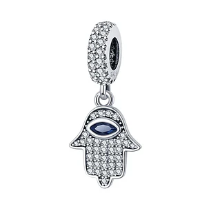 Charm Dije Mano Fatima Circon Azul Plata 925 Protección 