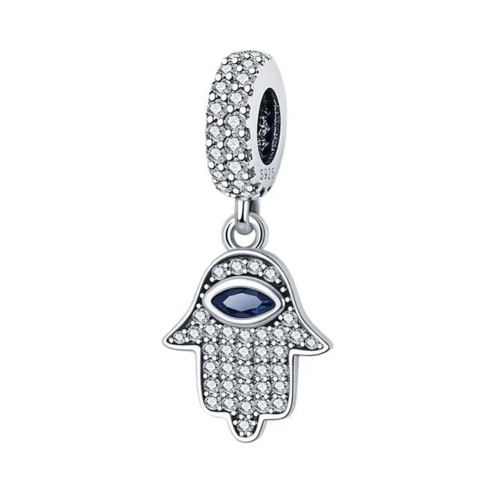 Charm Dije Mano Fatima Circon Azul Plata 925 Protección  1