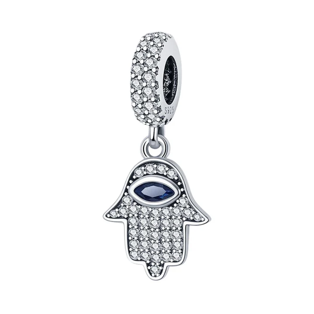 Charm Dije Mano Fatima Circon Azul Plata 925 Protección  1