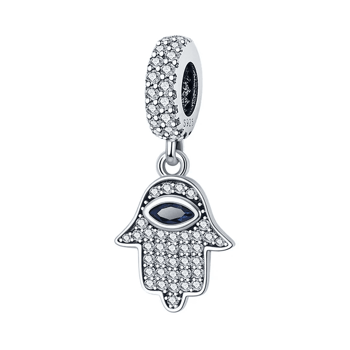 Charm Dije Mano Fatima Circon Azul Plata 925 Protección  1