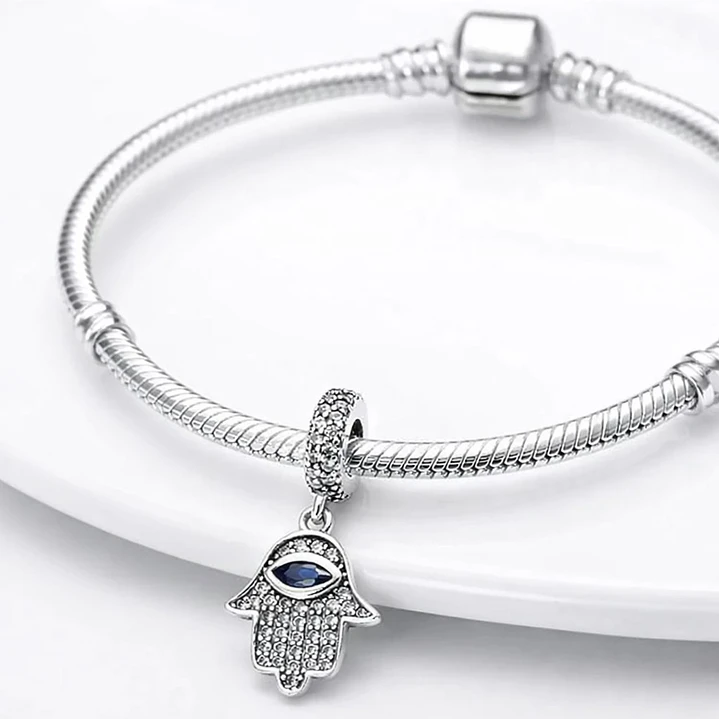 Charm Dije Mano Fatima Circon Azul Plata 925 Protección  4
