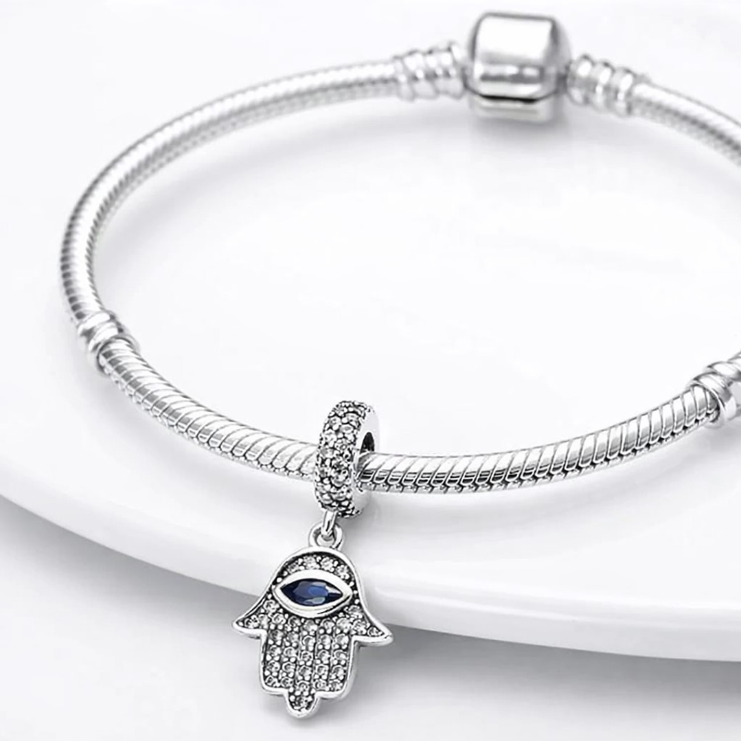 Charm Dije Mano Fatima Circon Azul Plata 925 Protección  4